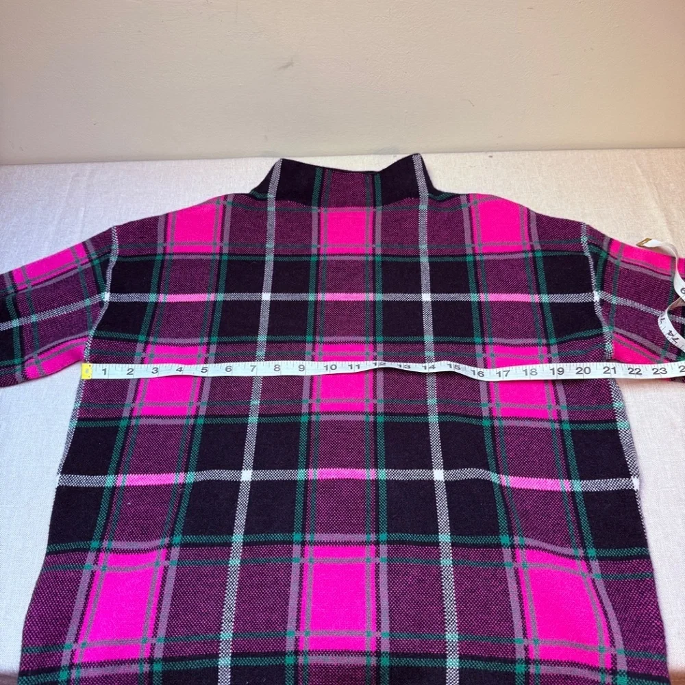 Tahari Pink and Black Plaid Funnel Neck Preppy Sweater Size Medium